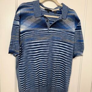 Ted Baker Blue and White Patterned Polo Shirt